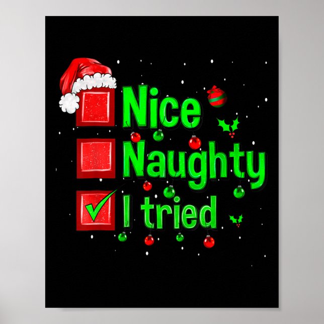 Poster Nice Naughty I Tried Funny Christmas Family Matchi (Devant)
