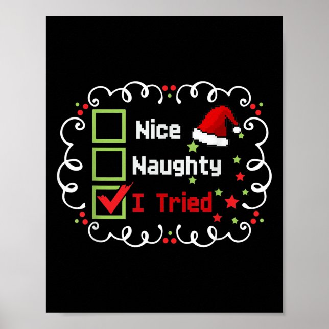 Poster Nice Naughty I Tried Funny Christmas Family Matchi (Devant)