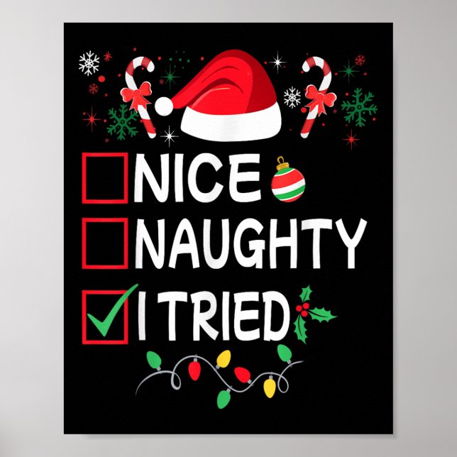 Poster Nice Naughty I Tried Funny Christmas List Pajama F (Devant)