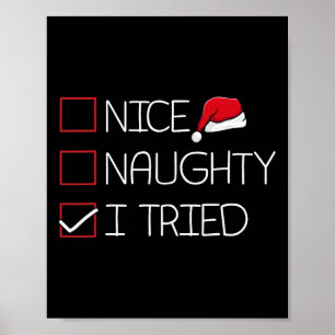 Poster Nice Naughty J'Ai Essayé Noël Pyjama Humour drôle