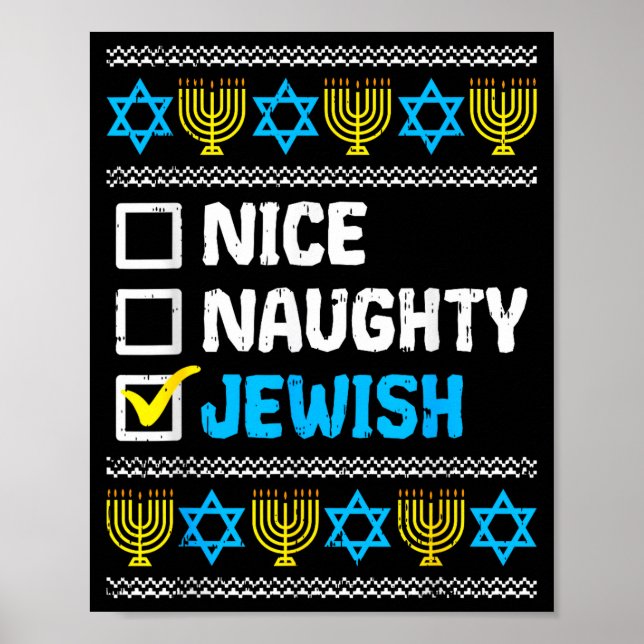 Poster Nice Naughty Jewish Ugly Hanukkah Sweater Chanukah (Devant)