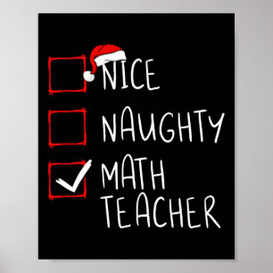 Poster Nice Naughty Math Enseignant Liste de Noël Noël No