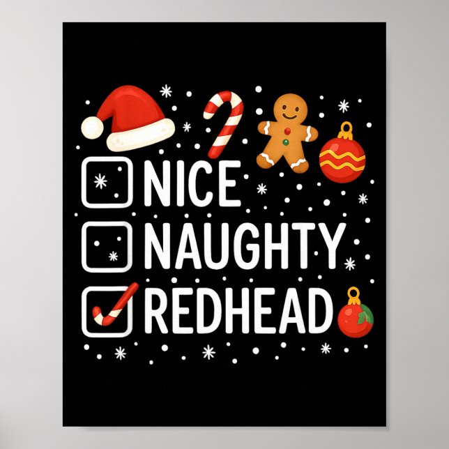 Poster Nice Naughty Redhead Funny Christmas Quote  (Devant)