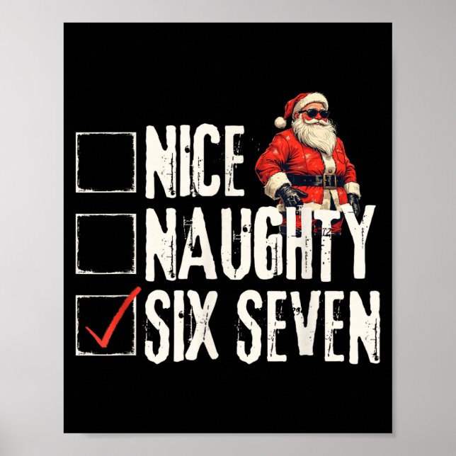 Poster Nice Naughty Six Seven Brainrot Meme 67 Santa Funn (Devant)