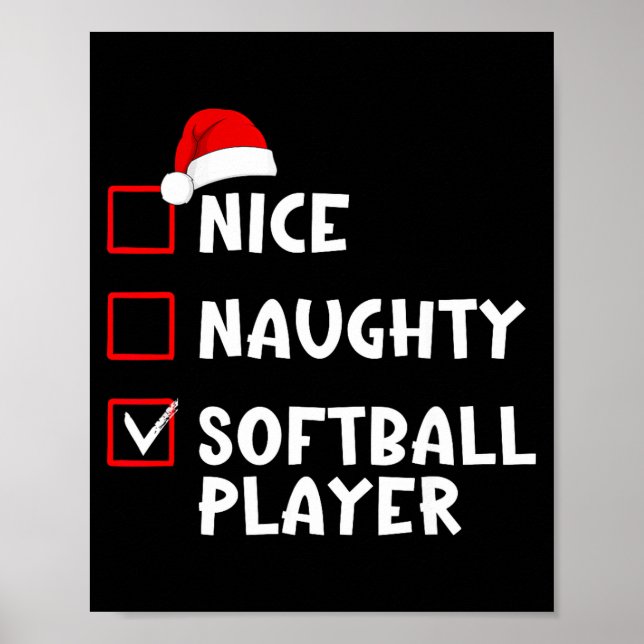 Poster Nice Naughty Softball Player Funny Christmas List  (Devant)