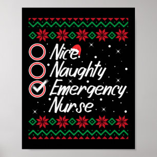 Poster Nice Naughty Urgence Infirmière Noël Liste de véri