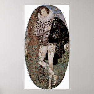 Poster Nicholas Hilliard - Jeune homme parmi les roses
