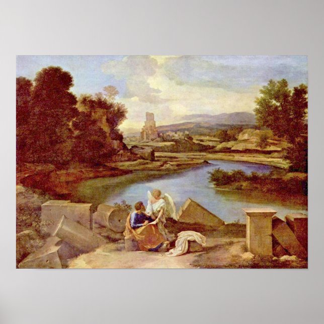 Poster Nicolas Poussin - Paysage avec St Matthew (Devant)