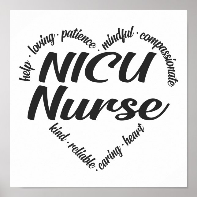 Poster NICU Nurse Heart Word Cloud (Devant)