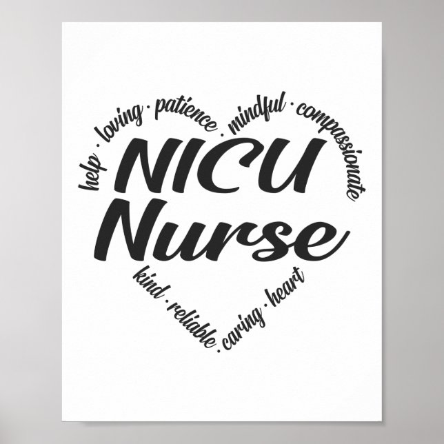 Poster NICU Nurse Heart Word Cloud (Devant)