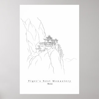 Poster Nid de Tigre Bhoutan Ligne Minimaliste Art Paro Ta