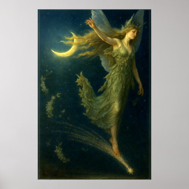 Poster Night Fairy Riding On A Shooting Star Fantasy Art (Devant)