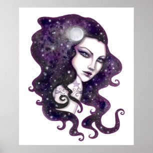 Poster Night Skye Fantasy Woman Celestial Artwork