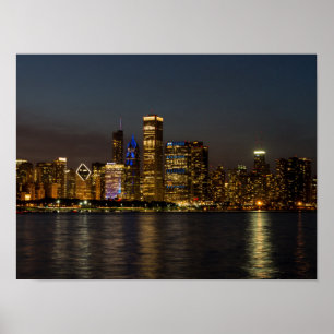 Poster Night Skyline Chicago Pano