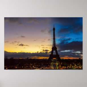Poster Night to Day over Eiffel tower from Trocadero