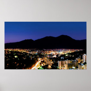 Poster Night view of Caracas Ville and Avila mountain