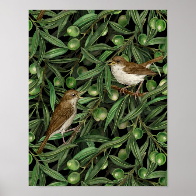 Poster Nightingales dans l'olivier 3 (Devant)