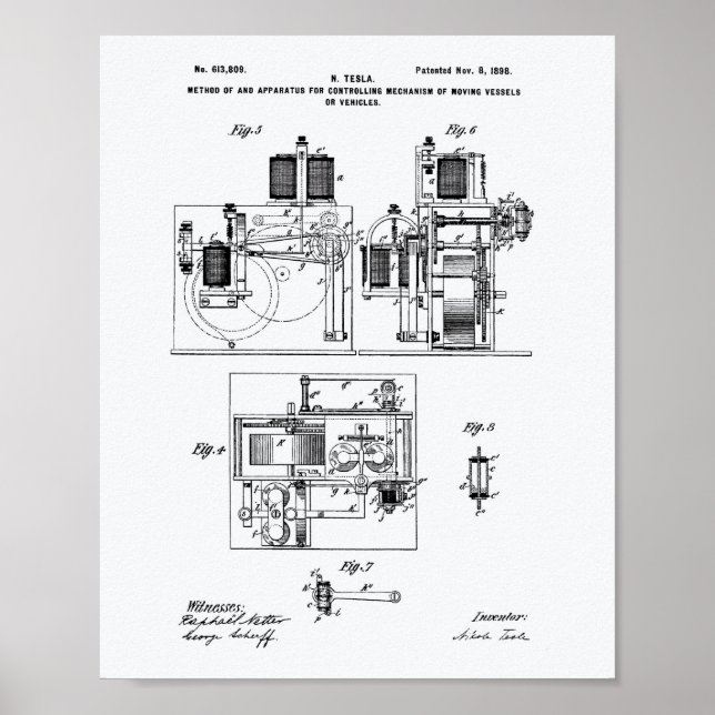 Poster Nikola Tesla 1898 Art de brevet - Livre blanc (Devant)