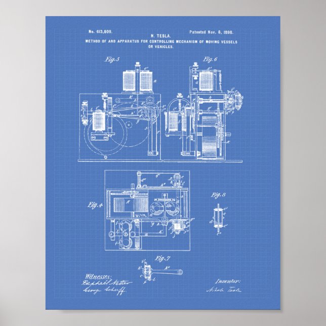 Poster Nikola Tesla 1898 Brevet - Plan directeur (Devant)