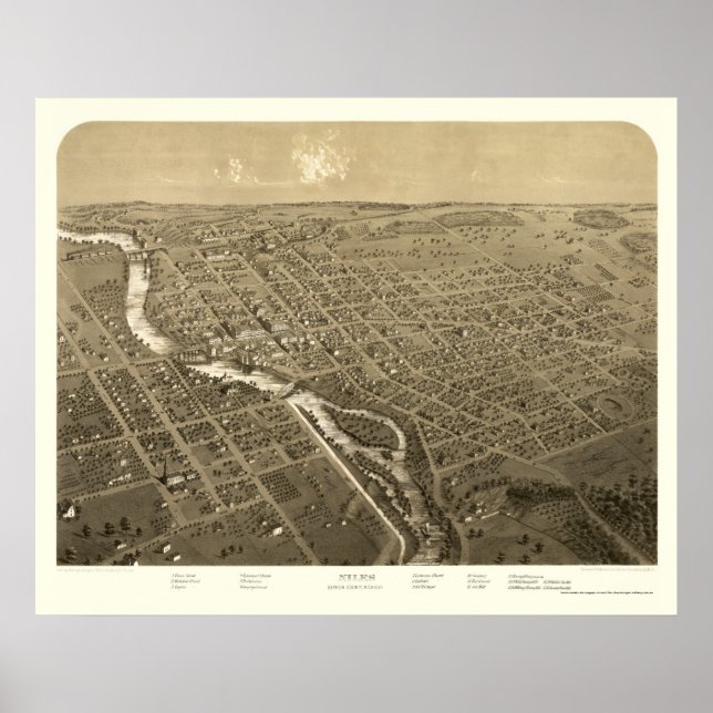 Poster Niles, MI Carte panoramique - 1868 (Devant)