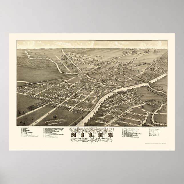 Poster Niles, OH Carte panoramique - 1882 (Devant)