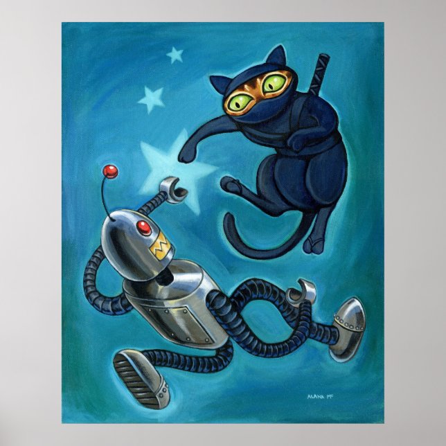 Poster Ninja cat vs Robot (Devant)