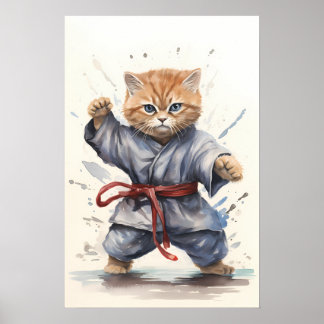 Poster Ninja Chat : Un guerrier d'aquarelle mignonne et f