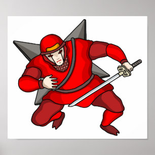Poster Ninja cybernétique portant des shuriken dans le do