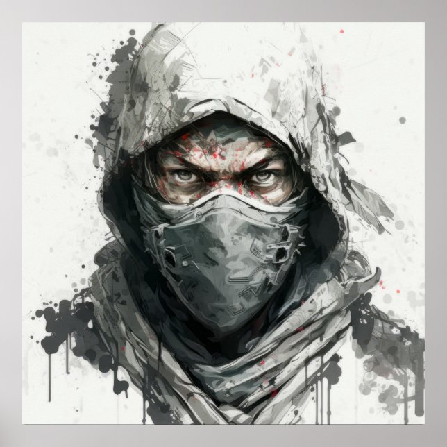 Poster Ninja Portrait Guerrier Peinture aventure historiq (Devant)