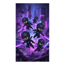 Ninja tenant l'épée brillante dans une ville futur