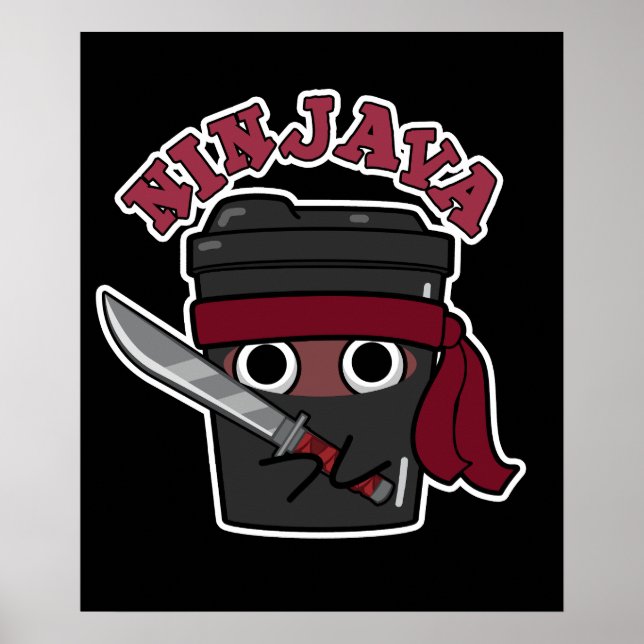 Poster Ninjava Funny Ninja Javascript Coffee Pun Dark BG (Devant)