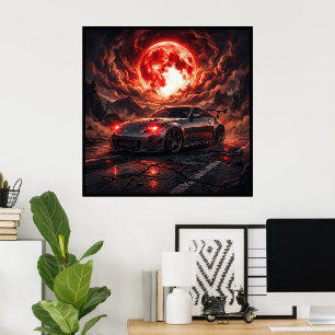 Poster Nissan 350z sous une lune cramoisie
