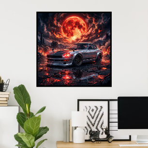 Poster Nissan Fairlady 240z sous une lune cramoisie