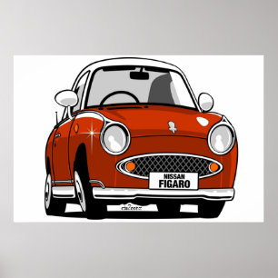 Poster Nissan Figaro caricature rouge