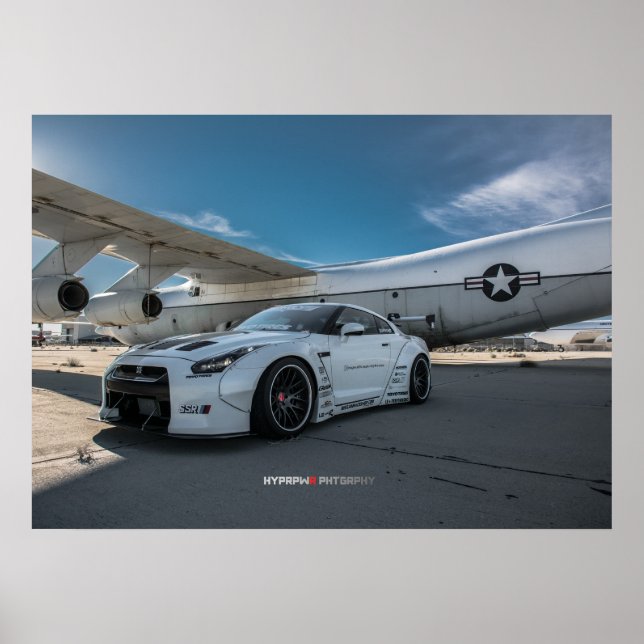 Poster Nissan GT-R R35 LibertyWalk avec plan (Devant)