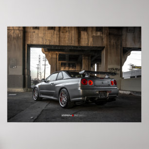 Poster Nissan Skyline GT-R R34 dans le centre de Los Ange