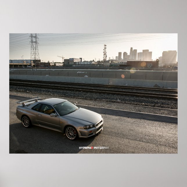Poster Nissan Skyline GT-R R34 dans le centre de Los Ange (Devant)