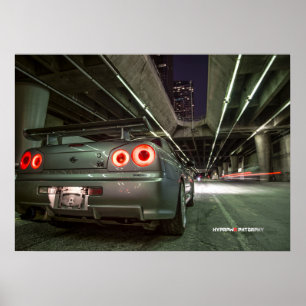 Poster Nissan Skyline GT-R R34 dans le centre de Los Ange