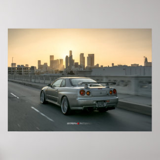 Poster Nissan Skyline GT-R R34 dans le centre de Los Ange