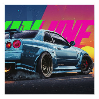 Poster Nissan Skyline GTR R34 - Bayside Blue
