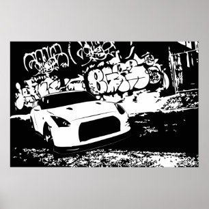 Poster Nissan Skyline GTR with Graffiti Backdrop