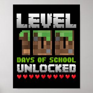 Poster Niveau 100 Jours De L'École Déverrouillé Jeu Pixel