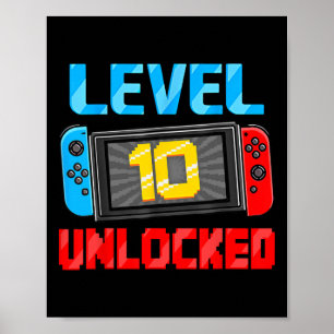 Poster Niveau 10 Débloqué Joueur Cadeau d'anniversaire 10