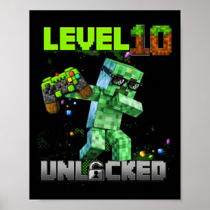 Poster Niveau 10 déverrouillé - Anniversaire Garçon Pixel