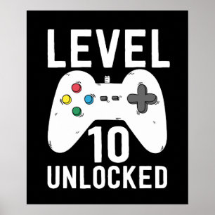 Poster Niveau 10 Déverrouillé Funny Video Gamer 10e anniv