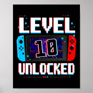 Poster Niveau 10 Gamer Boys 10e Anniversaire Cadeaux V