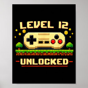Poster Niveau 12 débloqué jeu vidéo 12e anniversaire drôl