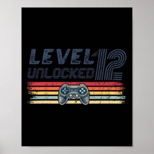Poster Niveau 12 Débloqué Jeu Vidéo 12ème Anniversaire Jo