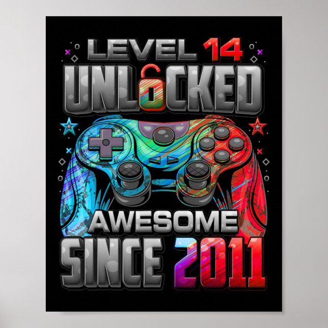Poster Niveau 14 Débloqué Incroyable Depuis Anniversaire  (Devant)