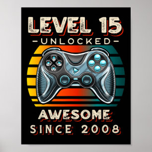 Poster Niveau 15 Jeu vidéo déverrouillé 15e anniversaire